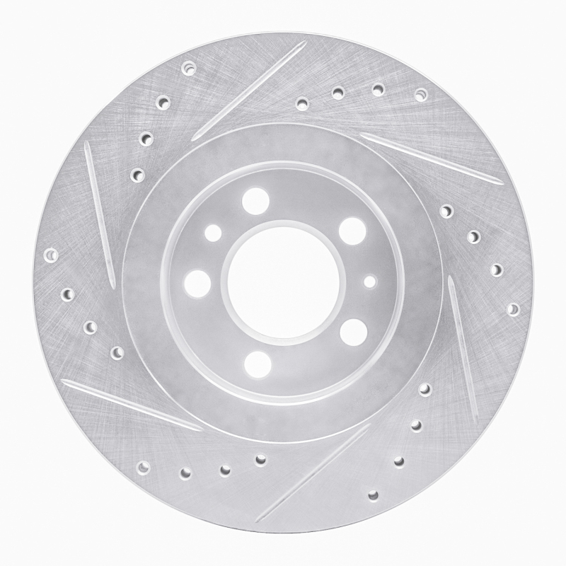 Volkswagen Golf City Brake Rotor (1) - Front Right - R1 Concepts - Drilled & Slotted - Silver - `98-`15